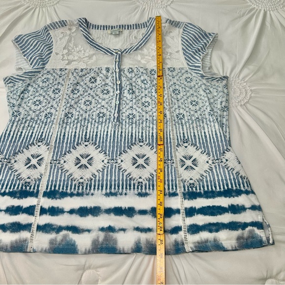 Sundance Blue & White Sheer Embroidered Bohemian Coastal Blouse Top Sz XXL - Picture 8 of 14